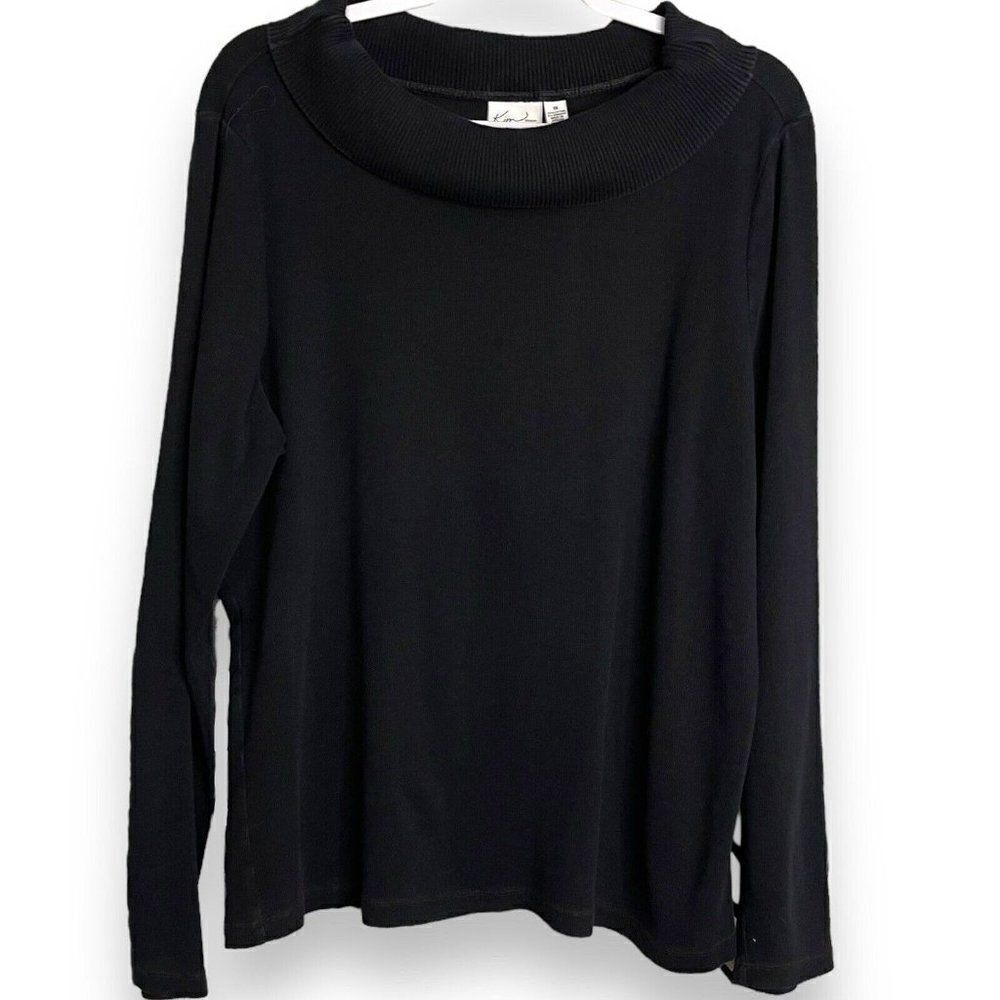 Kim Rogers Pullover Sweater Women's 1X Black Knit Casual Academia Boat Neck Top